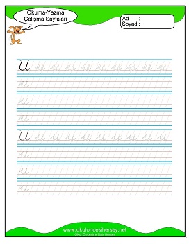 Sesler Okuma Yazma Çalışma Sayfaları